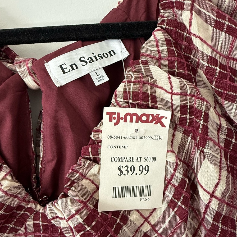NWT En Saison Burgundy Plaid Midi Dress - Picture 7 of 8